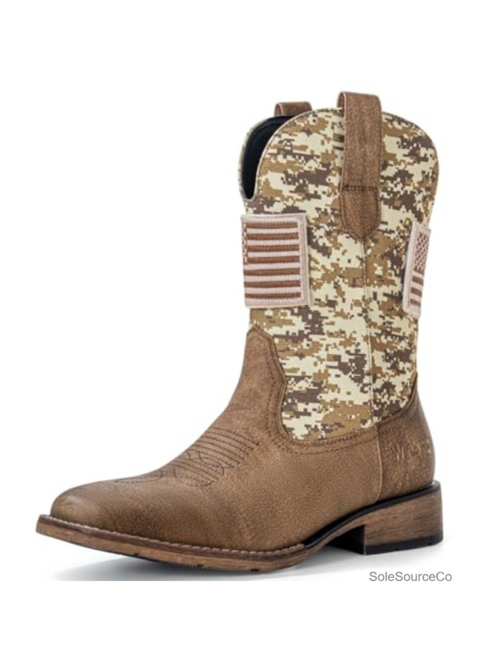 Men's Western Cowboy Boots Square Toe Slip Resistant Leather Patriot Style